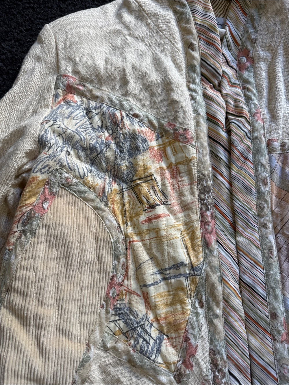 Catherine Carr Vintage Quilted Patchwork Cream Women's Jacket - Picture 2 of 9